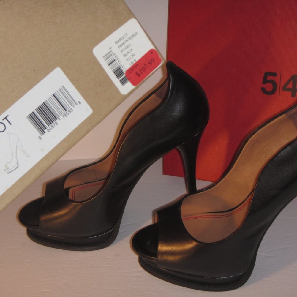 5|48 Saks Of Fifth PL-Margot Black Leather Peeptoe Open Toe Pumps Size 9/39 - Picture 11 of 12
